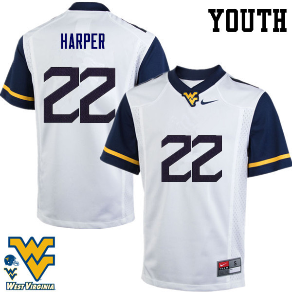 NCAA Youth Jarrod Harper West Virginia Mountaineers White #22 Nike Stitched Football College Authentic Jersey ZY23Z68ZB